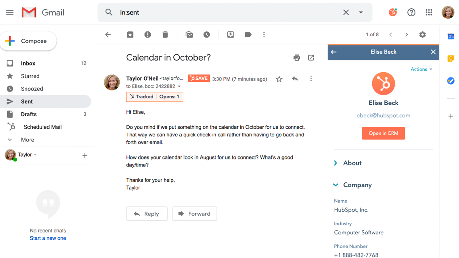 HubSpot - Gmail Integration Screenshot